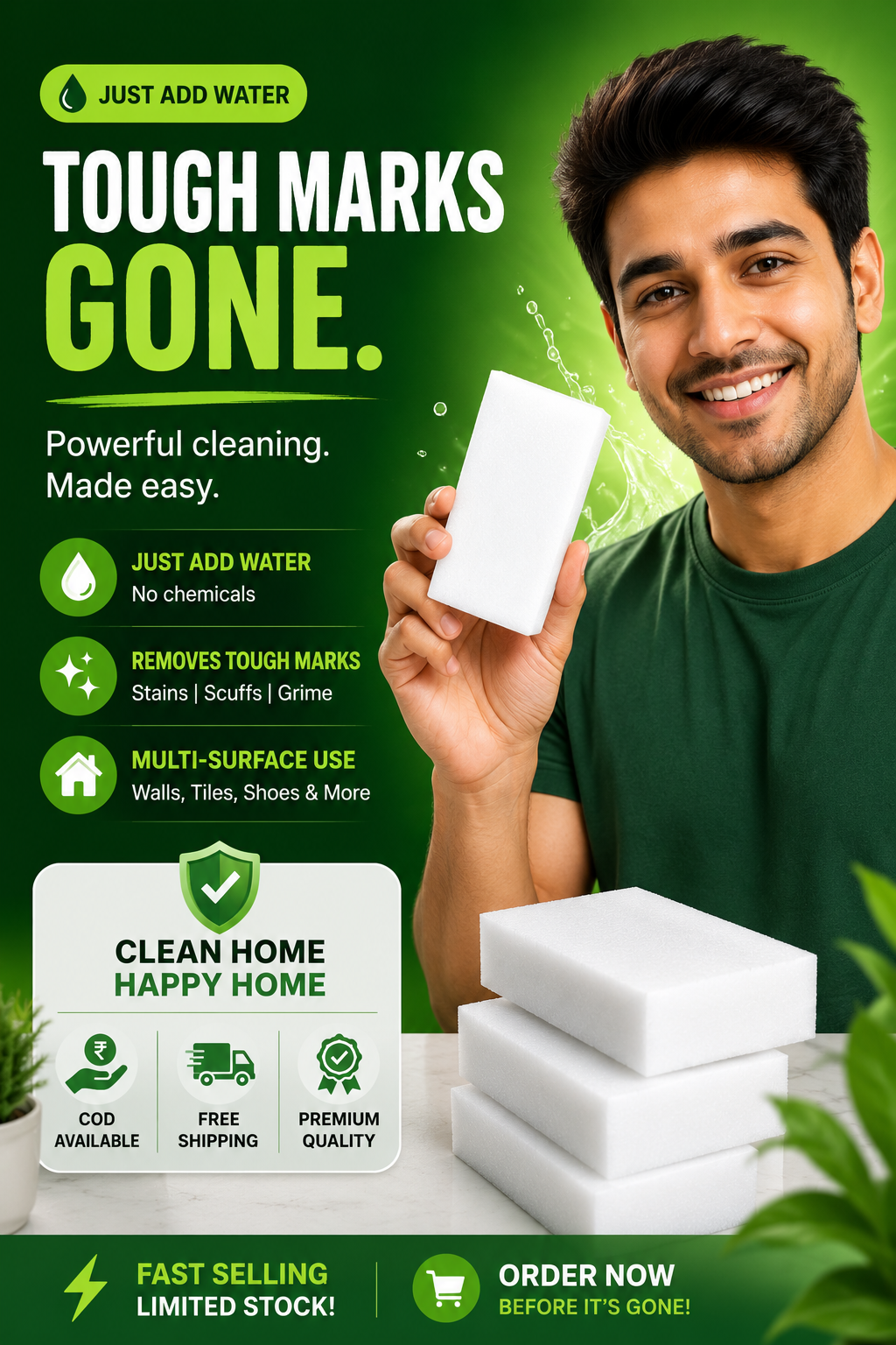 🏠HomeGlow™ Magic Eraser Sponge 🌟 Multipurpose Cleaner (Pack of 4)| 45% OFF